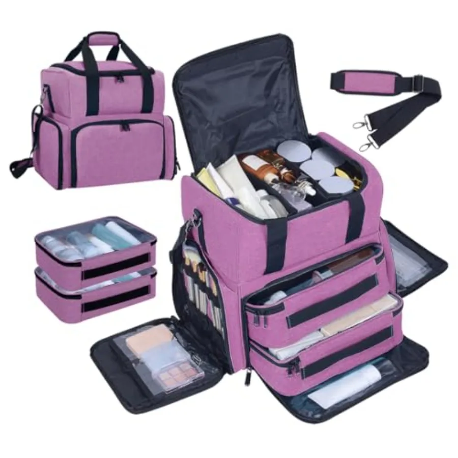 

Большая косметичка с 2 съемными отделениями, многофункциональная, двухслойная, для путешествий, фиолетовая