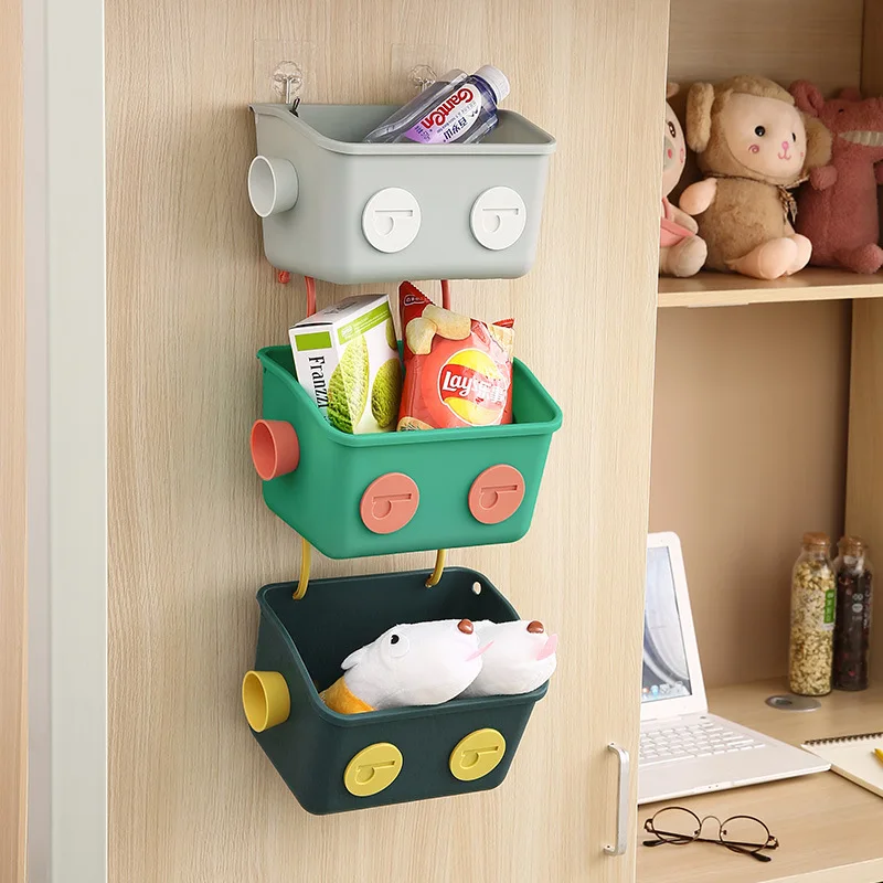 Bedside Hanging Basket Storage Basket No Punching Dormitory Plastic Bedside Storage Basket Foldable