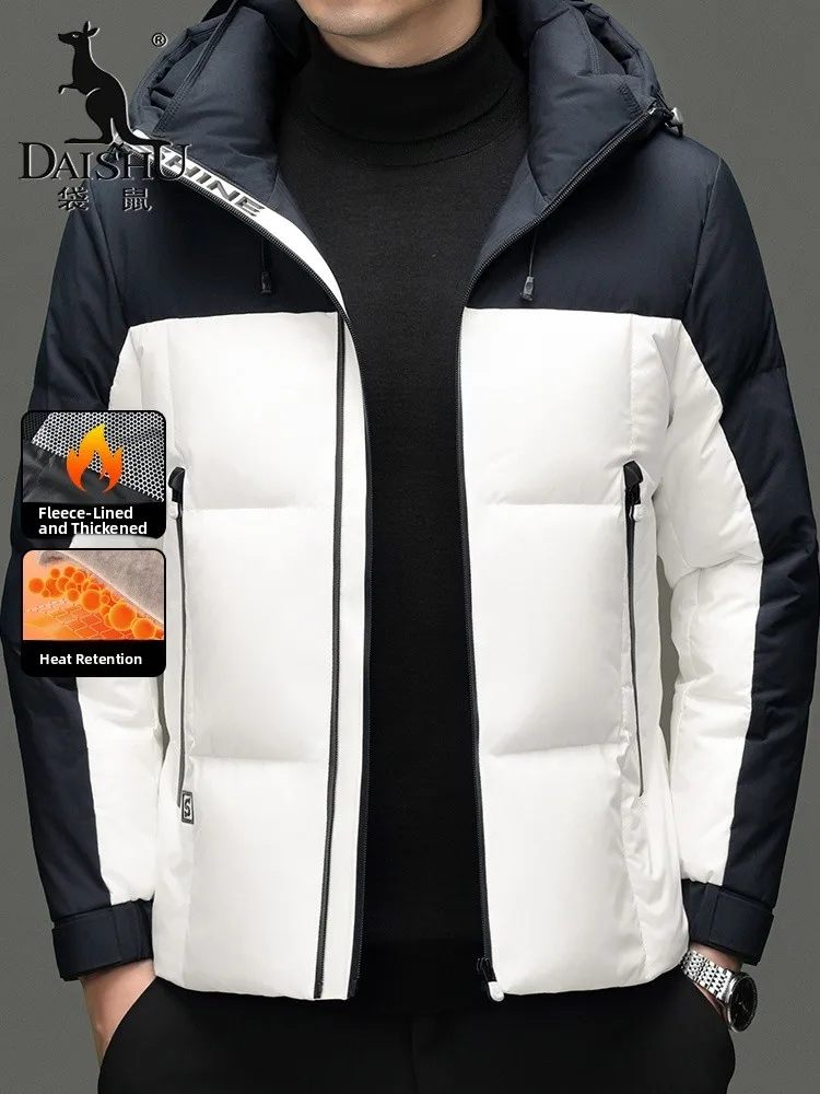 

Kangaroo Men's Winter down Jaet Hooded Thiened Warm Casual Faion plus Size Middle-Aged Dad Clothes Outerwear Top