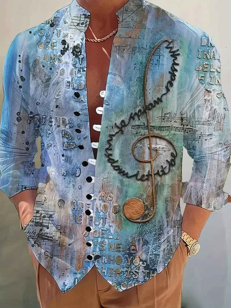 New Men's Breathable Linen Fabric 3D Parrot Printed Shirt Men's Fashion Long Sleeve Shirt Casual Loose Open Shirt Vintage Top