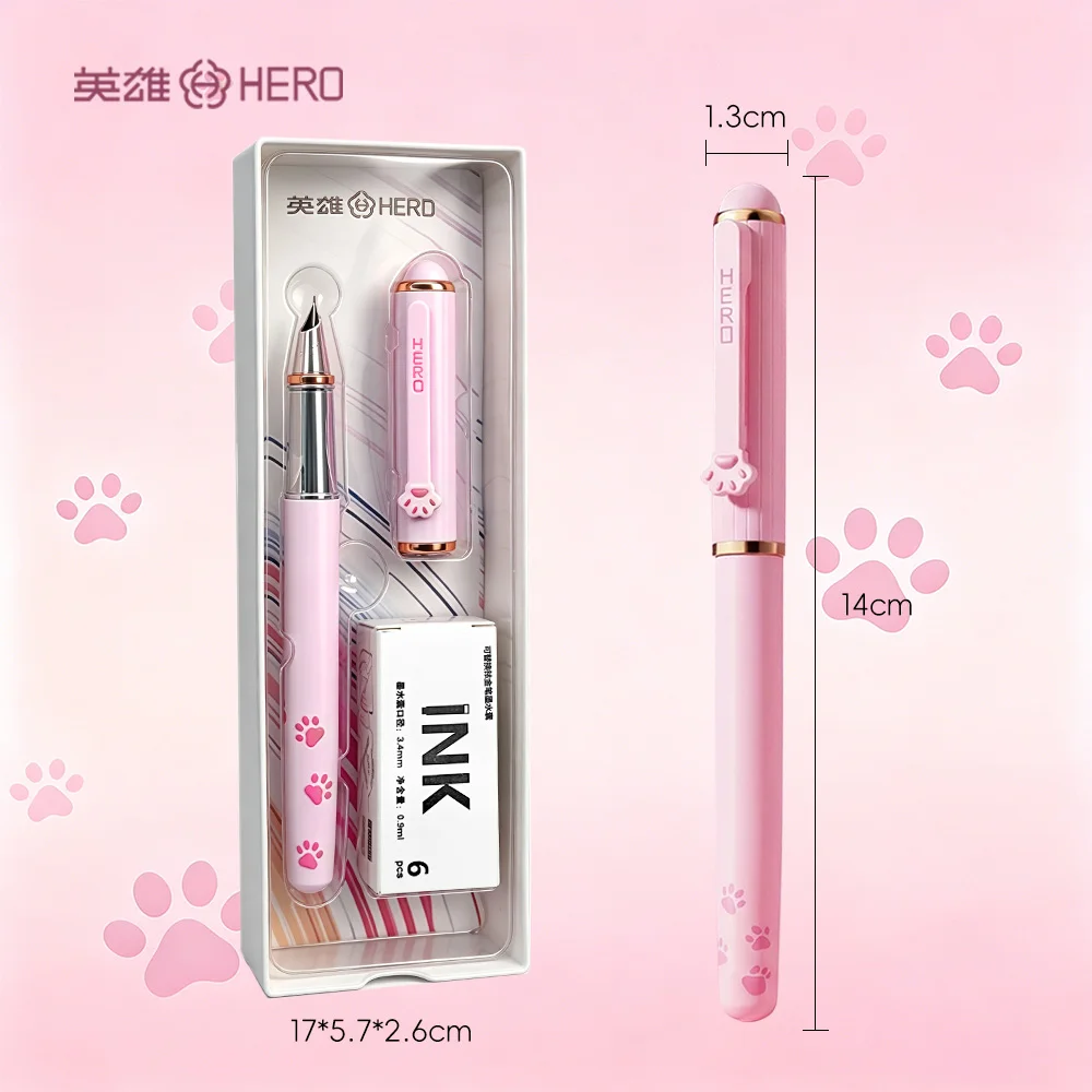caneta-estilografica-hero-p360-estilo-garra-de-gato-com-refil-apagavel-e-tampa-magnetica-para-pratica-de-caligrafia-infantil-e-material-escolar