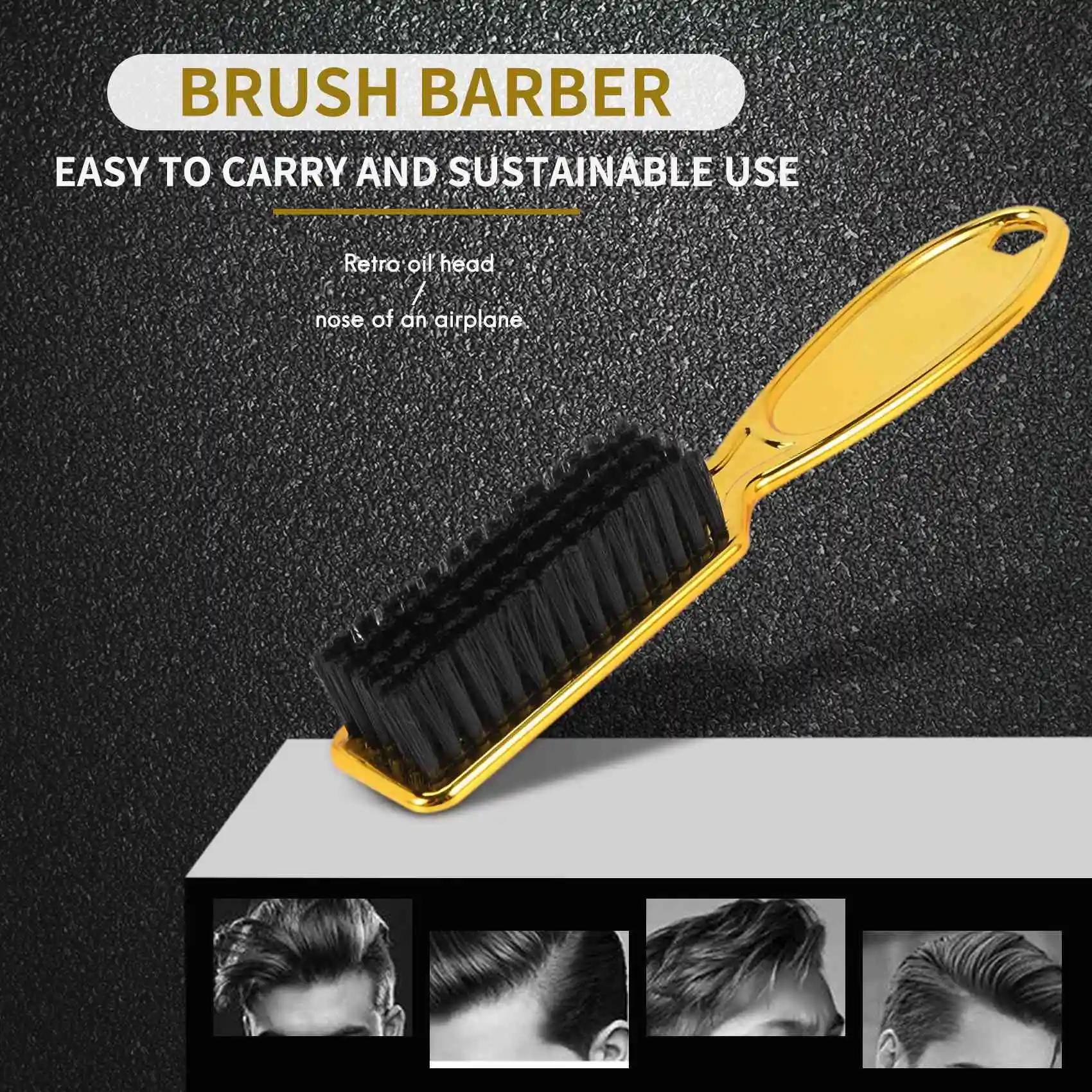 Fade Brush Comb Scissors Cleaning Brush Barber Shop Skin Fade Vintage Oil Head Shape Carving Cleaning Brush Gold 2PCT98C