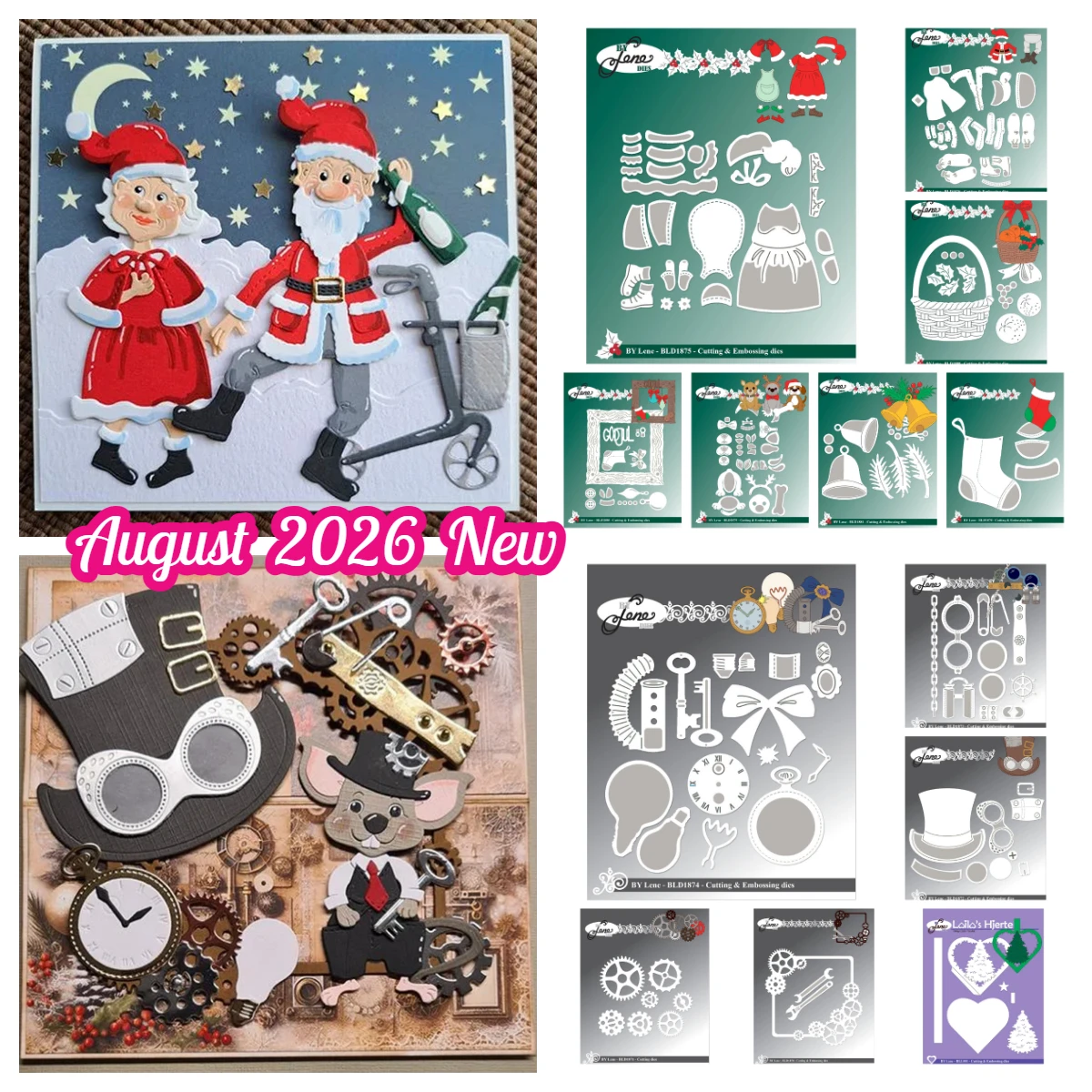 BY Lene Conjunto de 13 Cortadores de Papel Natal Steampunk Engrenagem Sino Coração Meia para Scrapbook, Criação de Cartões, Artesanato DIY e Decoração Agosto de 2026