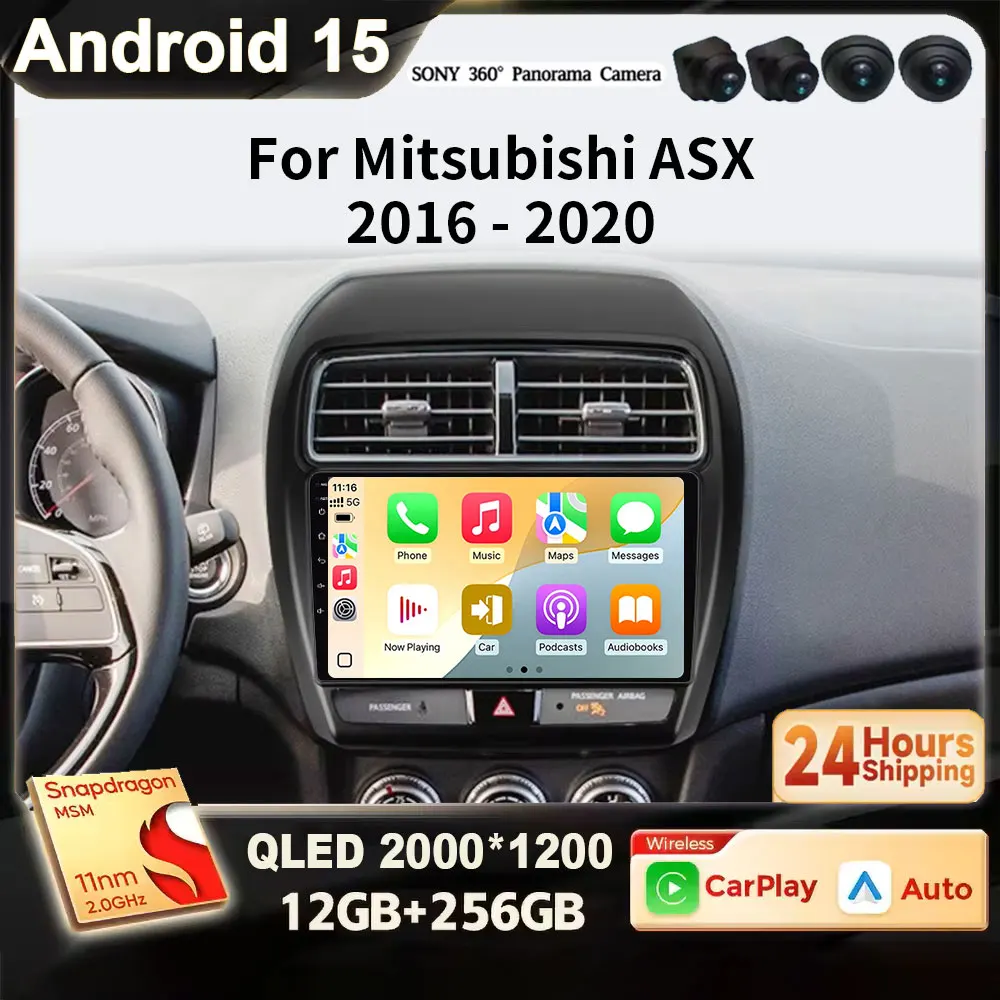 For Mitsubishi ASX 1 2016 2017 2018 2019 2020 2021 2022 Android 15 4G BT Car Carplay Auto Radio Navigation GPS Multimedia Video