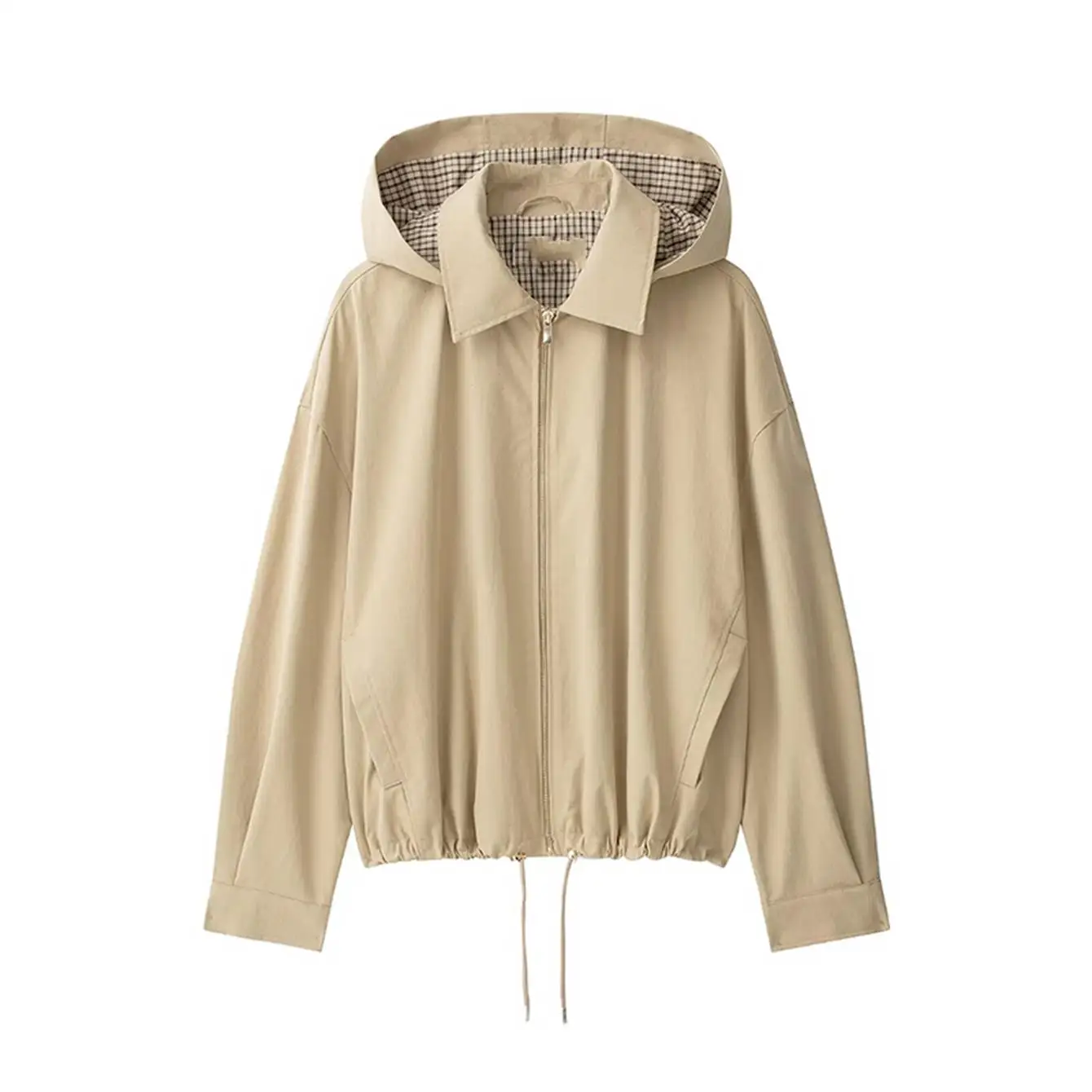 TFMLN Lässige Kapuzenjacke für Damen, Einfarbig, mit Revers und Reißverschluss, Neue Herbst-Damenjacke mit Lockerem Schnitt und Langen Ärmeln – Detail 2