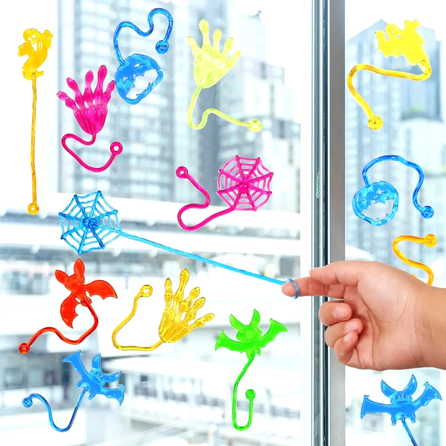10Pcs Spider Web Elastic Sticky Stretchable Climbing Hand Novelty Toys for Kids Halloween Birthday Party Decorations Gifts