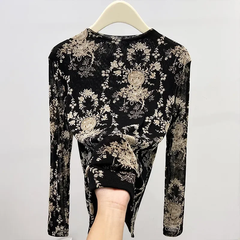 

Noble Autumn Long-sleeved Versatile Fashionable Mesh Bottoming Shirt Top