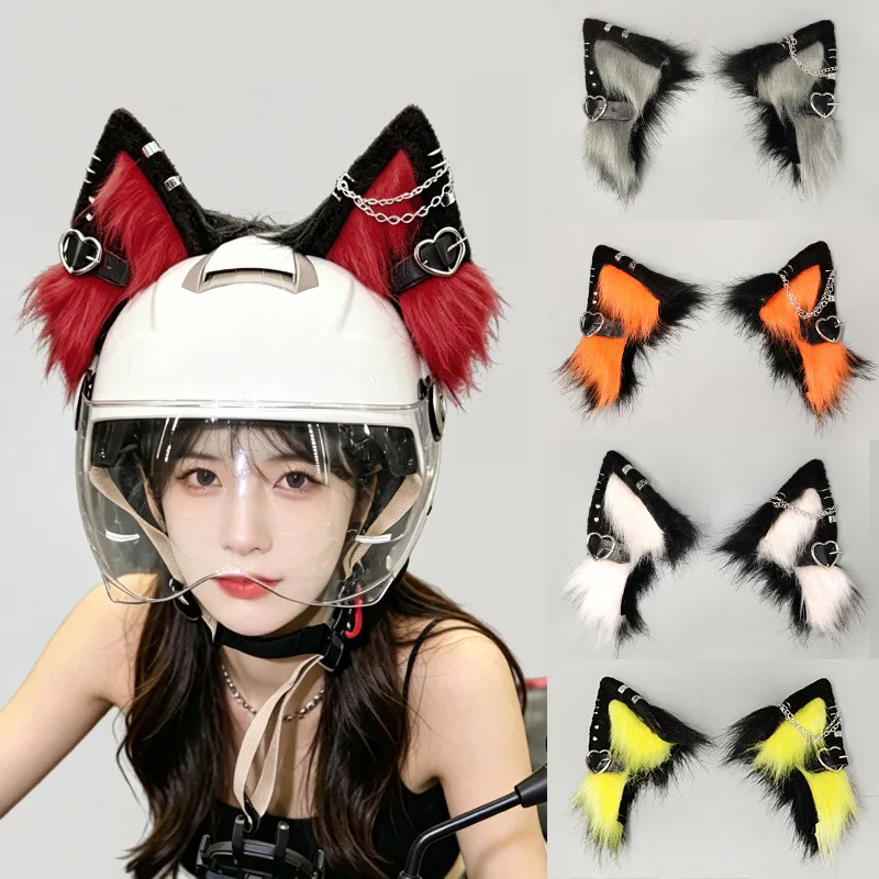 

DIY Helmet Cat Ear Decorations Y2K Punk Plush Cat Ears for Motorcycle Helmets Ski-Helmet for Men and Women Cute Accessories