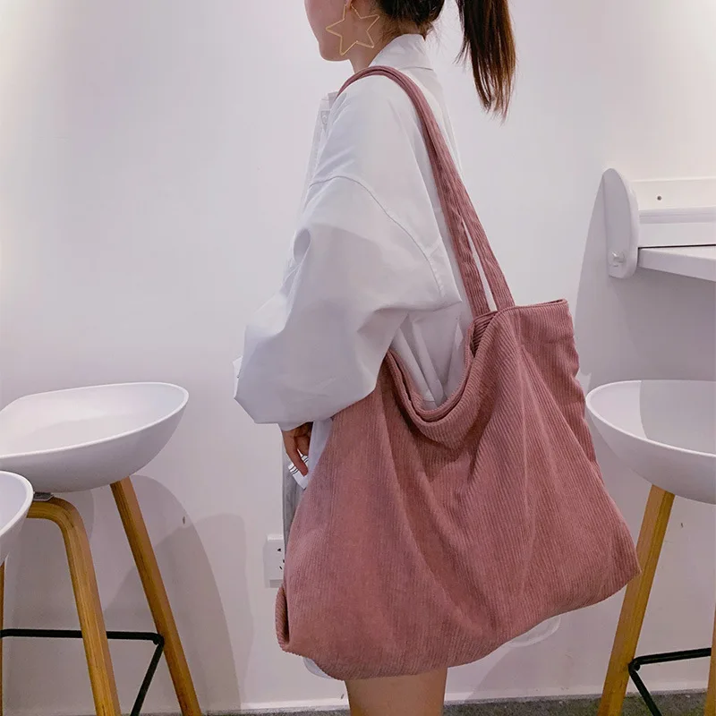 

Fashion Corduroy Striped Handbag Simple Style Corduroy Shoulder Bag Shopping Bag Solid Color Large Capacity Women's Tote Bags