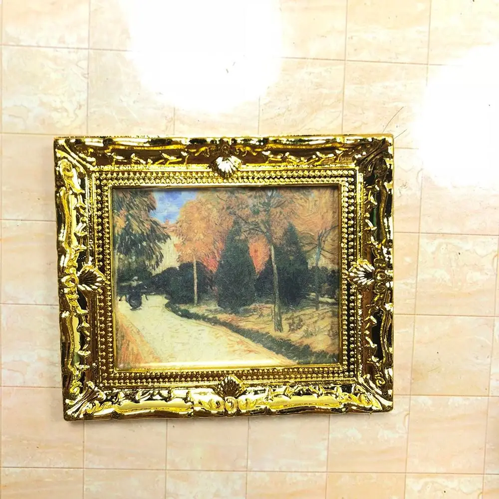 Retro Resin Craft Dollhouse Ornament Playing House Mini Picture 1:12 Scale Miniature Oil Painting Vintage Framed Photos