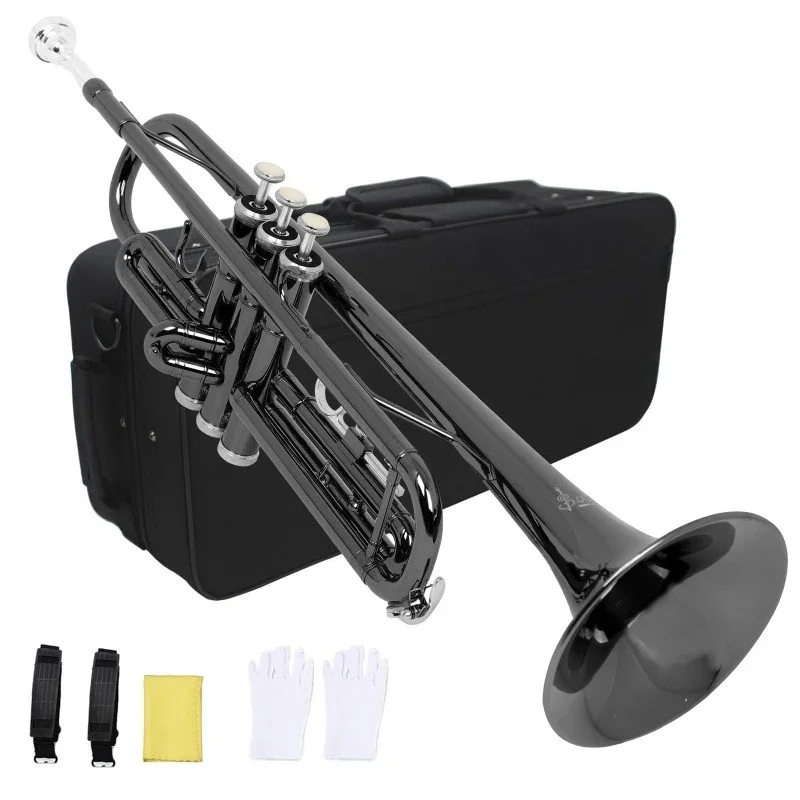 Black Nickel Plated Trumpet Brass Western Musical Instrument B-flat Triple Trumpet Student Band Brass Trumpet