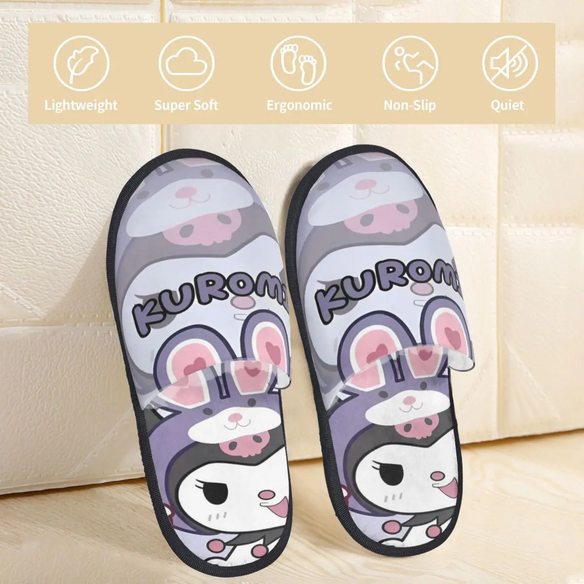 Sanrio Kuromi House Slippers Anti-skid Soft Household Fur Slides Slippers Living Room