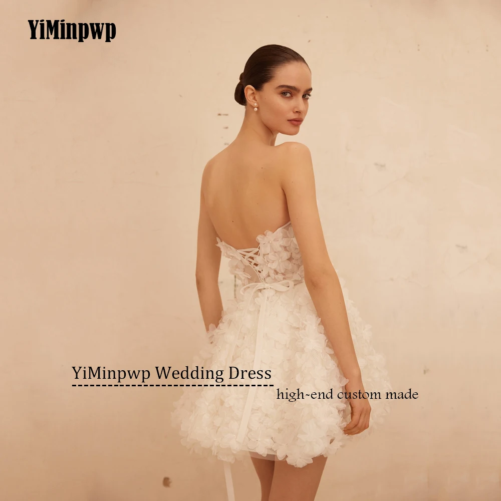 Mini vestidos de novia de flores para mujer, corsé sin espalda, corte en A, vestidos de novia cortos por encima de la rodilla, apliques, vestidos de novia personalizados