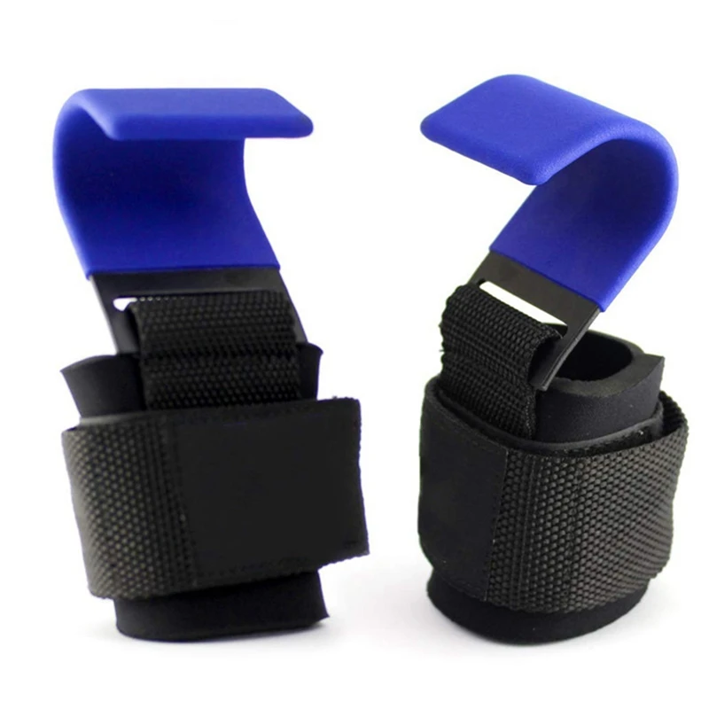 New Weight Lifting Hook Grips with Wrist Wraps Hand-Bar Wrist Strap Gym Fitness Hook Weight Strap Pull-Ups,Blue