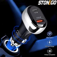 STONEGO Car Charger 38W Fast USB Car Charger Adapter 20W PD&18W QC3.0 Dual Port Cigarette Lighter Charger Car Accessories