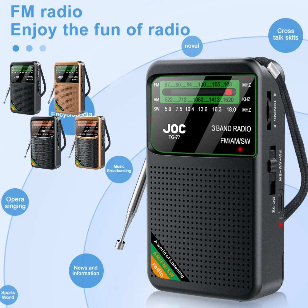 Emergency Pocket Radio FM AM SW Radio Type-C Rechargeable Transistor Radio with HD Display Screen Pointer Pocket Radio for Elder