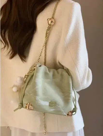 Bloom Vintage Green Messenger Purse Women Retro Evening Chain Bucket Bag Ladies Shoulder Crossbody Design Bags 2025
