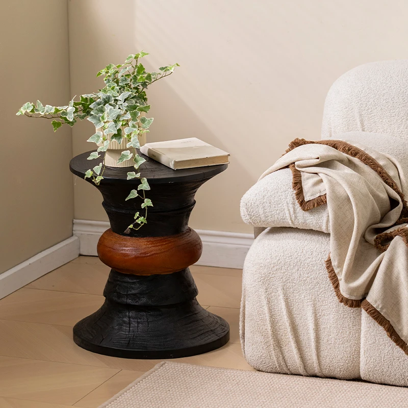 Deep Textured Wooden Stool Rustic Side Table with Natural Grain Vintage Shoe Stool for Entryway MultiFunctional Sofa Side Tables