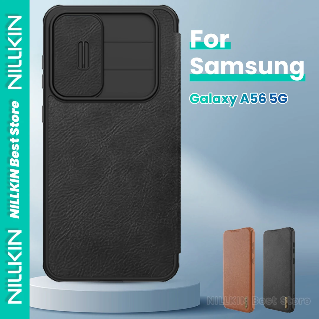 

Nillkin для Samsung Galaxy A56 5g кожаный флип-чехол для телефона, чехол для объектива, раздвижной защитный роскошный простой деловой противоударный чехол