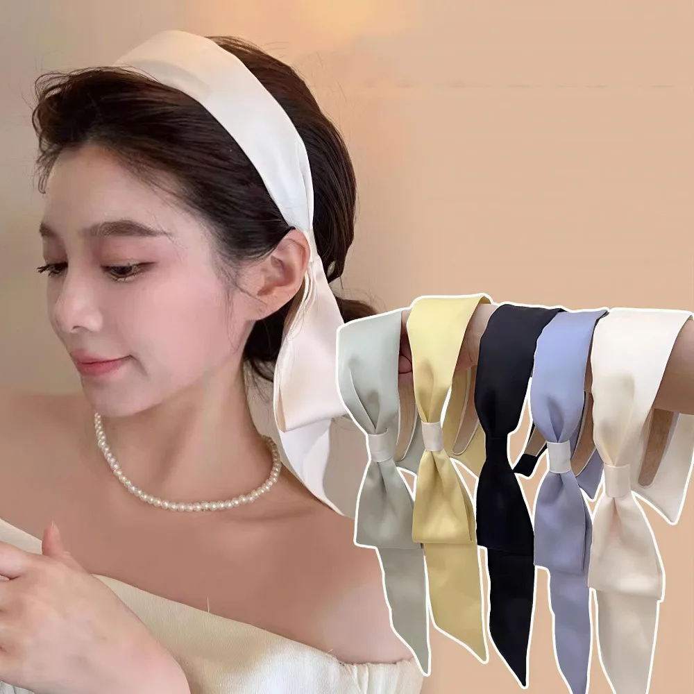 

Temperament Bow Ribbon Hair Band Korean Style Fairy Bow Headband Headwear Solid Color Hair Hoop Girls