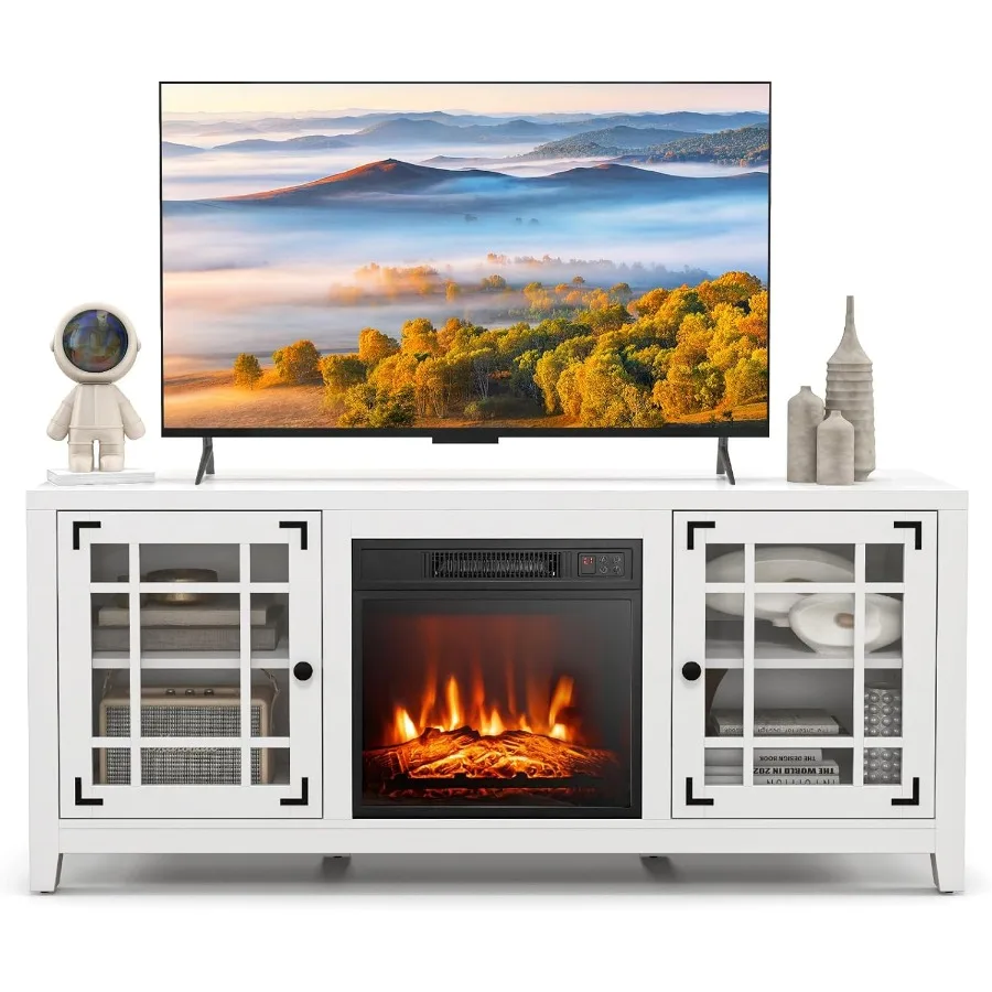 

Электрическая подставка для телевизора с камином для телевизоров с диагональю до 65 дюймов, 18-дюймовый камин, развлекательный центр с дистанционным управлением, термостат, телевизор Cons