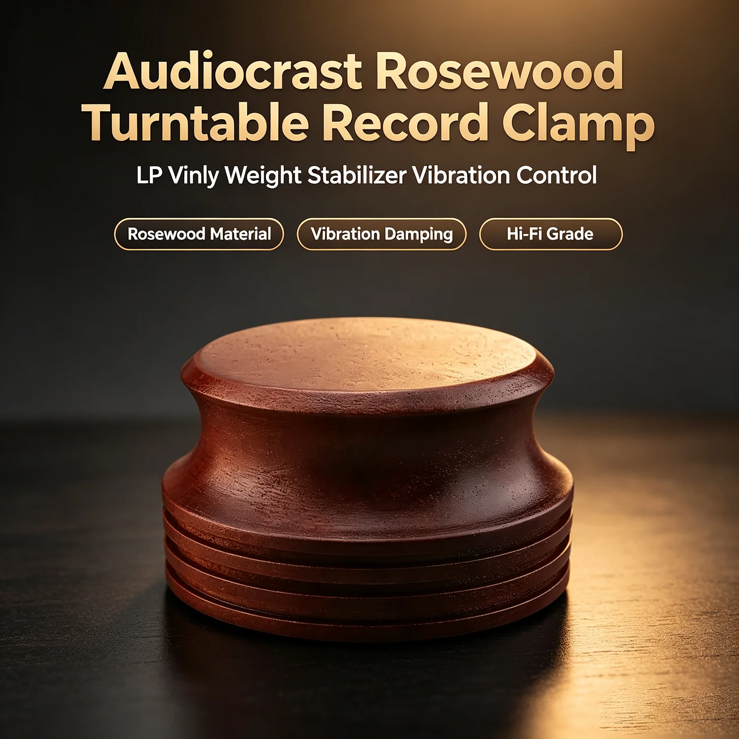 Audiocrast Rosewood Turntable Record Clamp LP Vinyl Weight Stabilizer Vibration Control