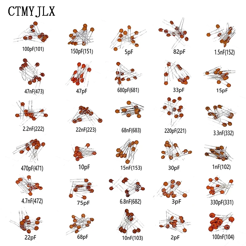 300pcs 50V Ceramic Capacitor Kit 2PF-0.1UF 30Values*10pcs Capacitance Assorted DIY Sample Pack 30pF 100pF 1nF 10nF Capacitors