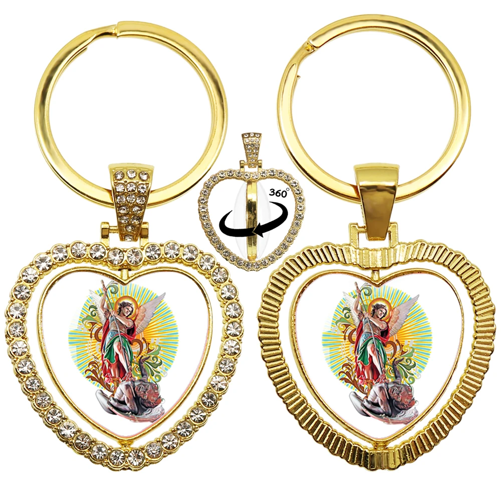 Брелок Archangel St. Michael Protect Me Saint Shield Angel, двусторонний брелок с поворотом на 360 градусов в форме сердца Jewe