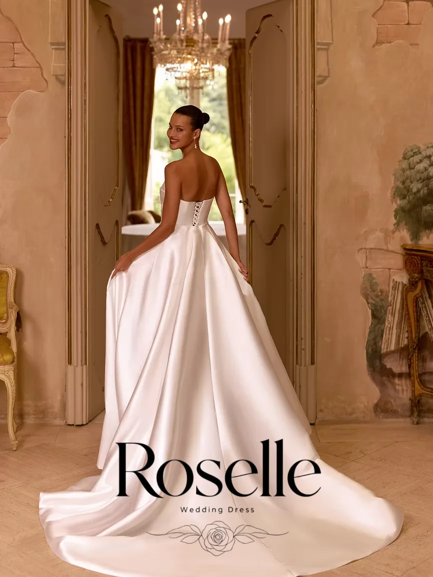 ROSELLE Strapless Sleeveless High Low Wedding Dress Elegant Open Back Pleat Women 2026 Bridal Gown Customized свадебное платье