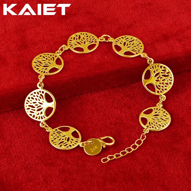 

KAIET 925 Sterling Silver Seven Round Hollow Tree Bracelet Plated With 18K Gold Wedding Party For Women Charm Fine Jewelry