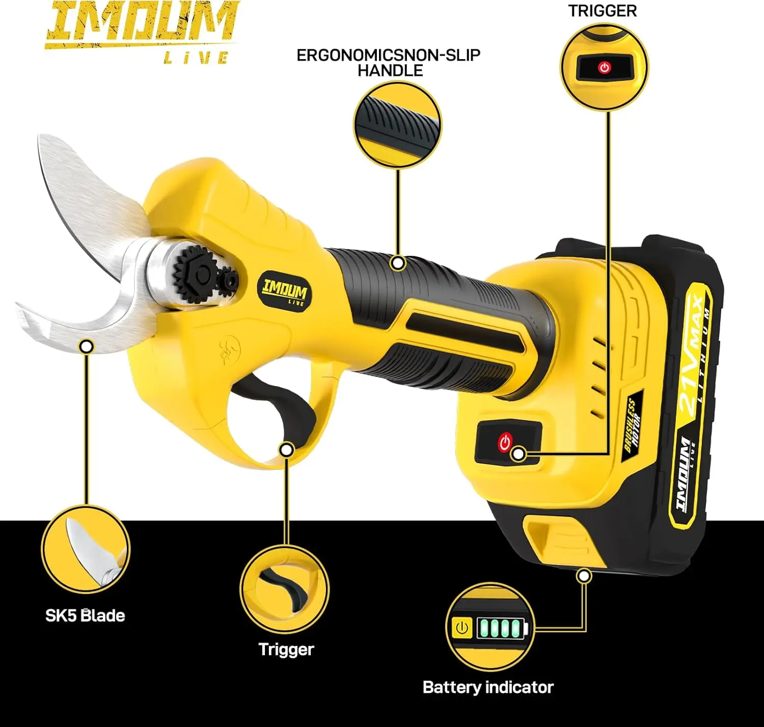 Cordless Pole Saw & Mini Chainsaw, 21V 3Ah Li-ion Battery, 15.2' Max & Brushless Electric Pruning Shears