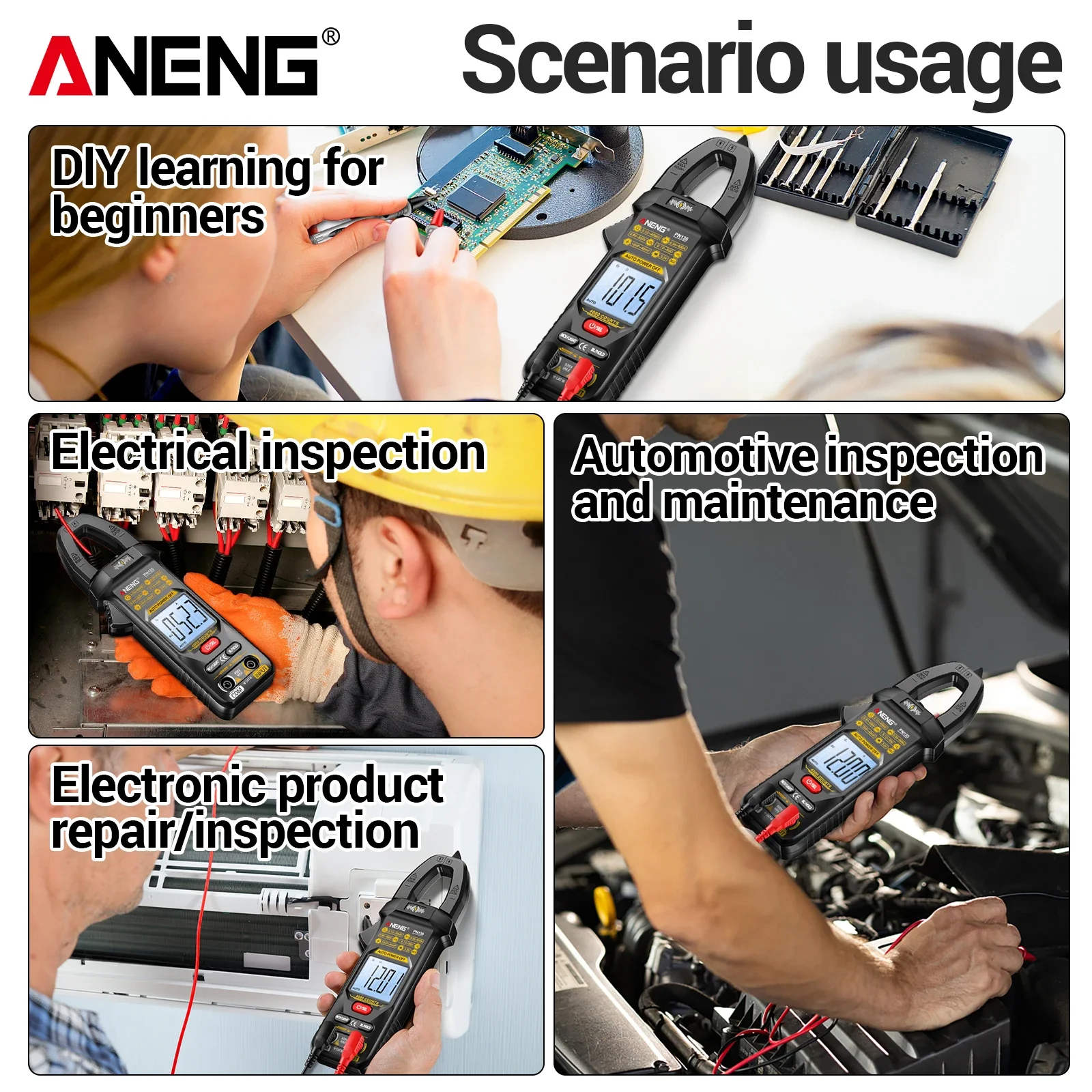 ANENG PN135 Intelligent Clamp Gauge 4000 Counting AC/DC Voltage/Current Resistance/Capacitor NCV Electrical Maintenance Tool