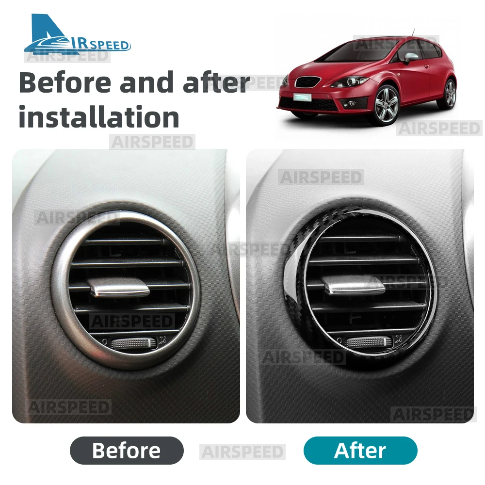 Real Hard Carbon Fiber Sticker For Seat Leon 2005 2006 2007 2008 2009 2010 2011 2012 Car Both Side of Air Outlet Accessories