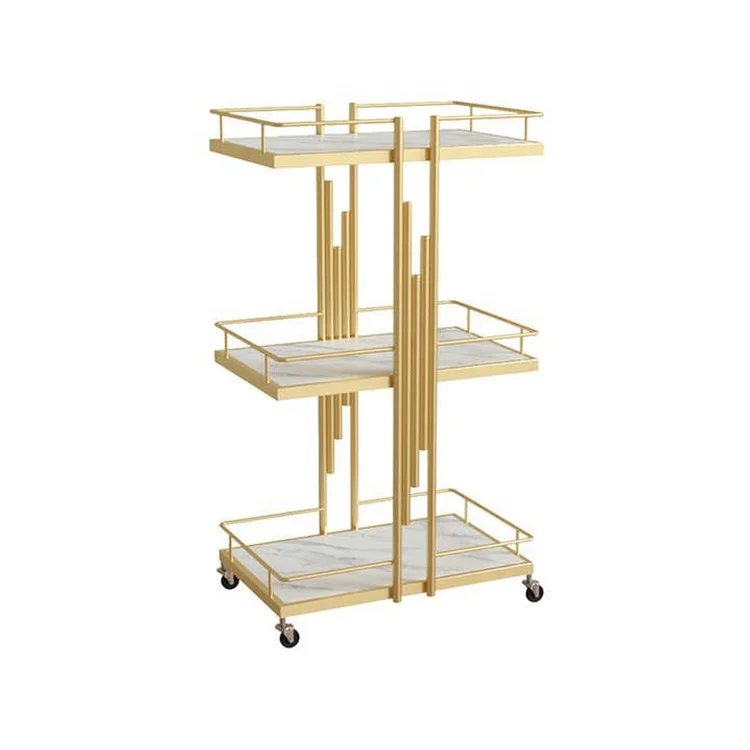 Luxury Beauty Hair Salon Small Tools Cart Modern White Golden Mobile Salon Trolley for Barbershop