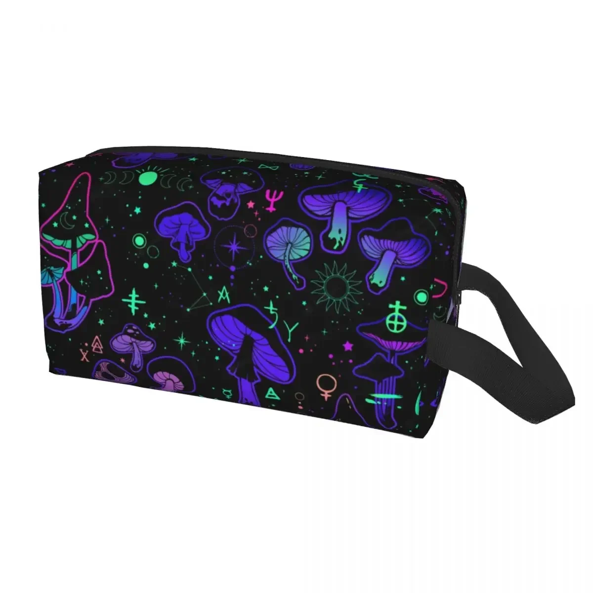 Magic Mushroom Trippy Psychedelic Neon Pastel Goth Toiletry Bag Women Cosmetic Makeup Organizer Lady Beauty Storage Dopp Kit Box