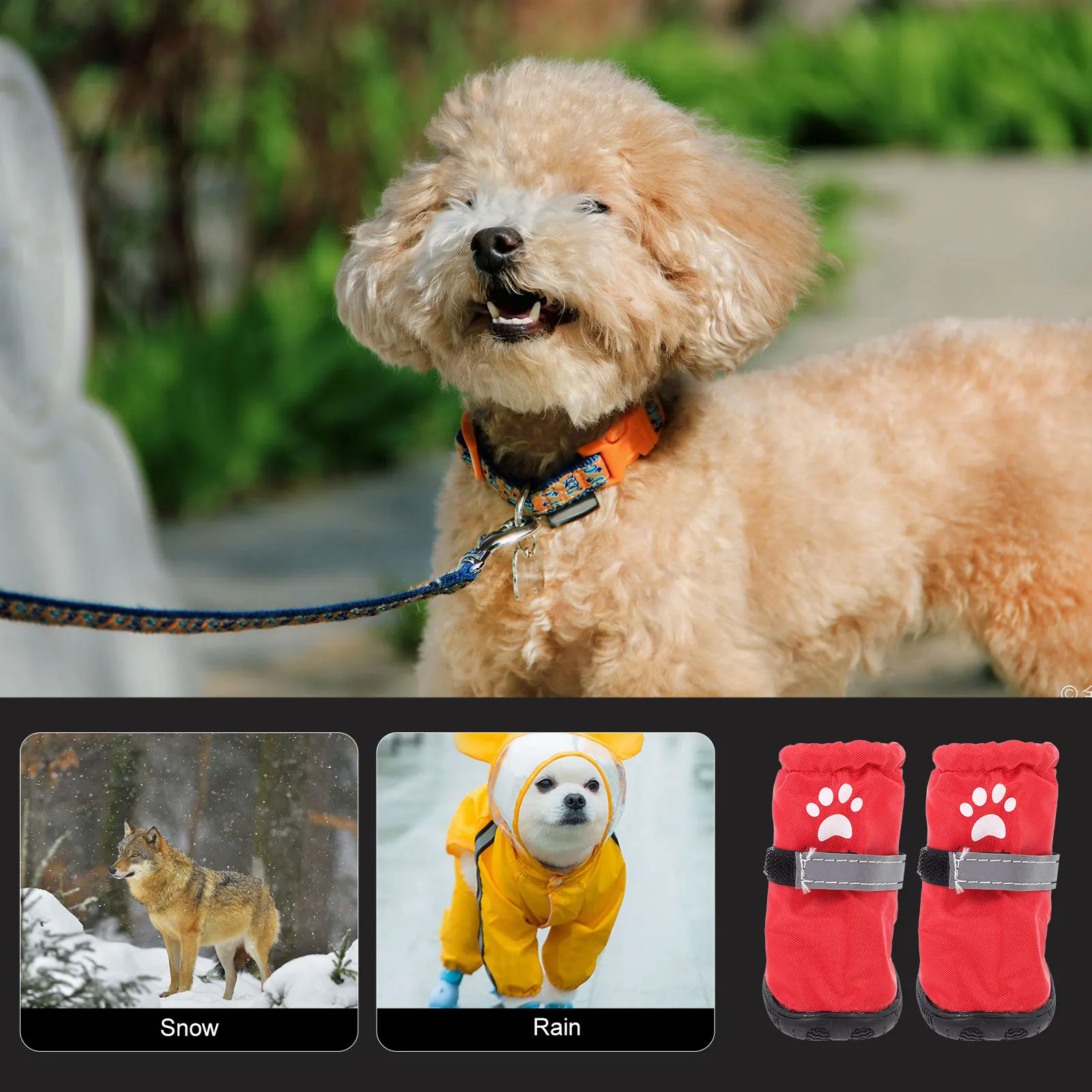 

4Pcs Waterproof Dog Shoes Durable Polyester Outdoor Non-Slip Pet Boots Protective Paw Covers Waterproof Dog Shoes