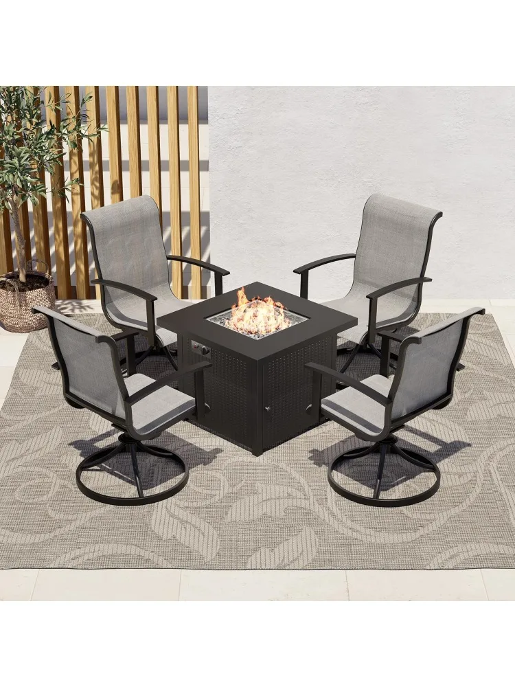 

5-Piece Patio Furniture Sets with 30 Inch CSA Approved 50,000 BTU Square Propane Fire Pit Table Outdoor Swivel Rocki