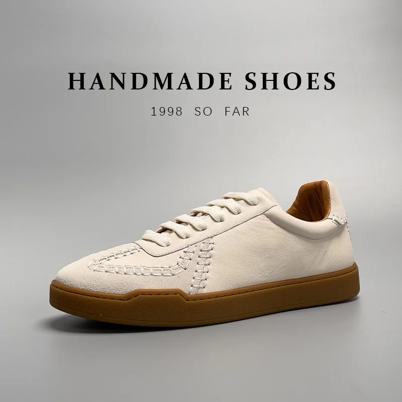 Autumn Winter German Low Cut High-end Light Leather Suede Trendy Board Mens Top Layer Cowhide Small White Versatile Casual Shoes