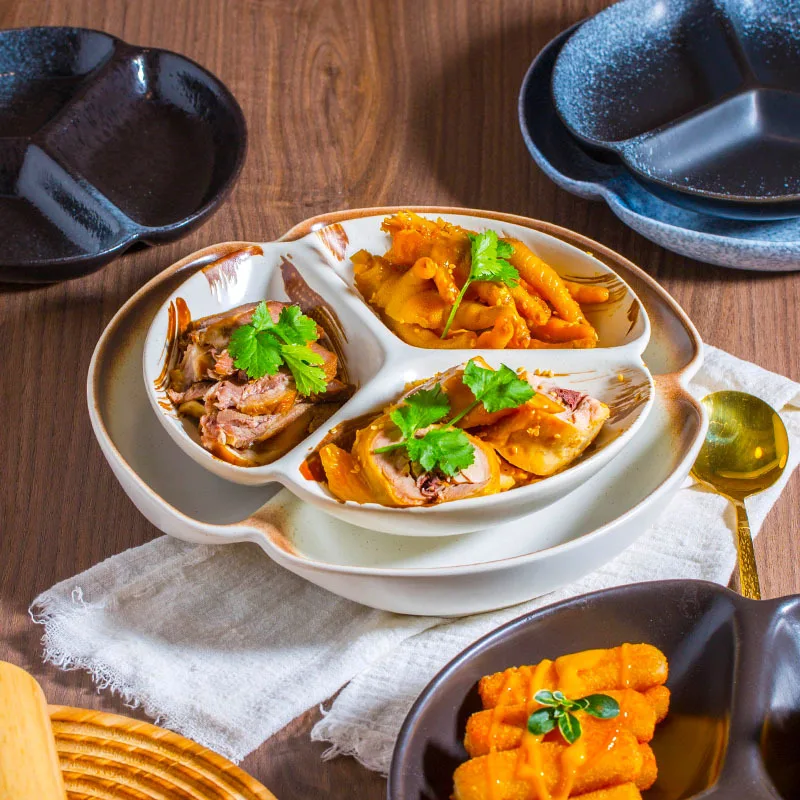 

Ceramic Weight Loss Plate with Divider High Quality Home Breakfast Dish for One Person