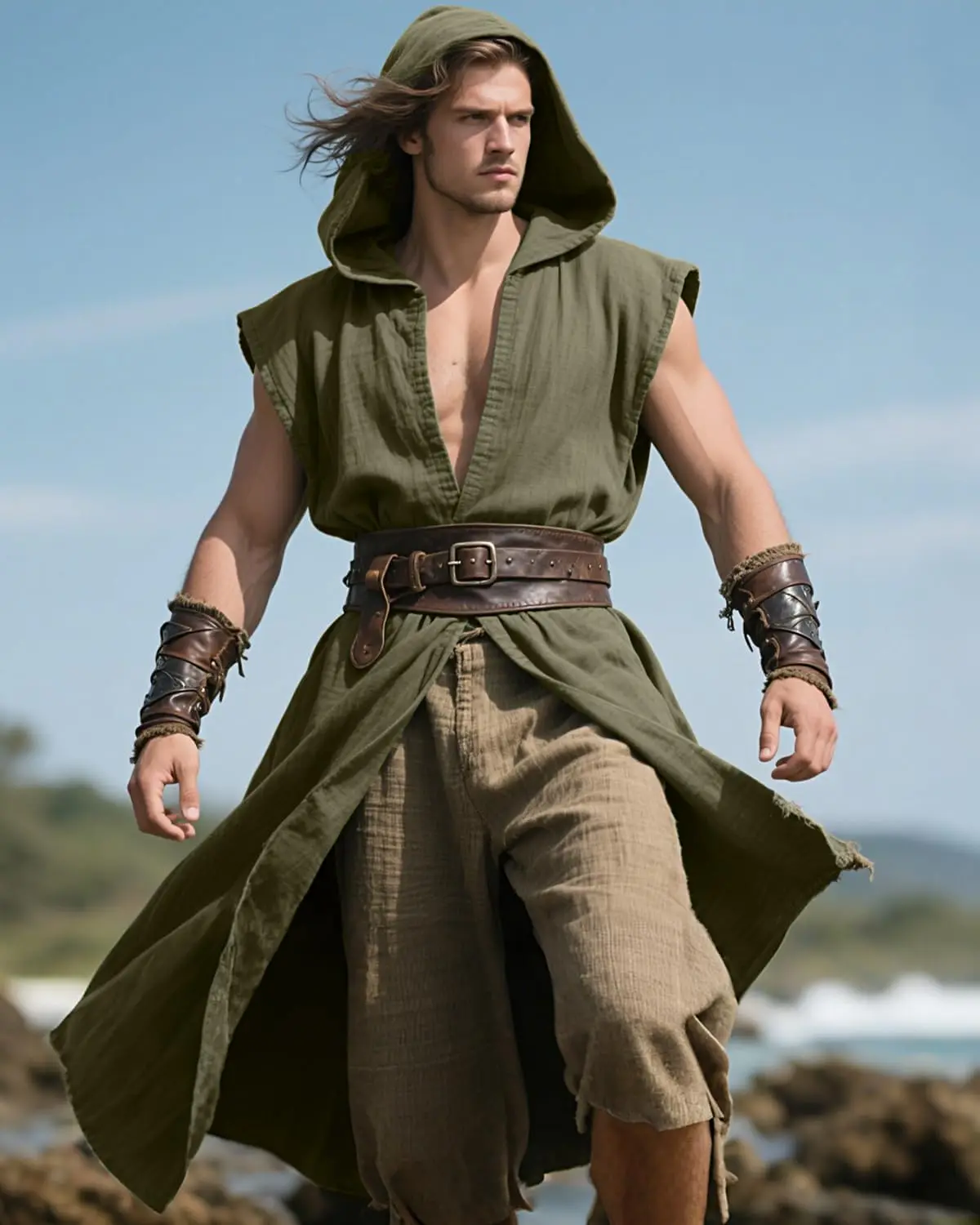 Immagine 3: Mantello con Cappuccio Senza Maniche da Uomo, Stile Medievale, Tunica Rinascimentale, Costume per Cosplay di Halloween