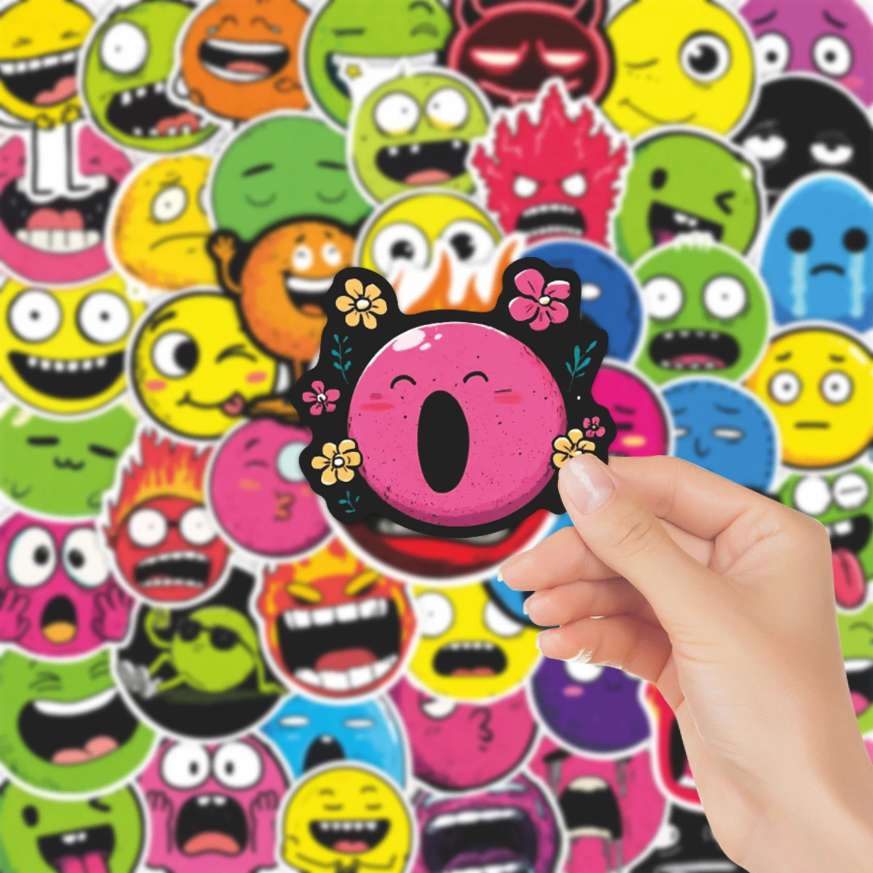 

10/61PCS Multi Colored Round Bean Graffiti Stickers Funny Abstract DIY Toys Secret for Scrapbook Travel Bag Aesthetic Decals