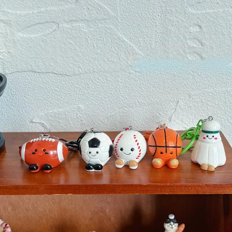 مجموعة سلسلة مفاتيح ثلاثية الأبعاد لكرة القدم وكرة الريشة - حلقة مفاتيح رياضية كرتونية لطيفة، هدية للزوجين Kawaii لعشاق الرياضة #2