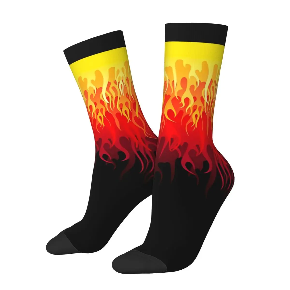 Red Hot Rod Flames Black Background Socks Men's Women's Polyester Casual Racing Cars Socks Harajuku Spring Summer Autumn Winter