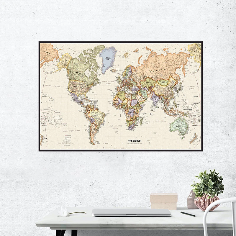 A2 59*42cm Retro mapa świata składana w języku angielskim szczegółowa włóknina dekoracja wnętrz plakat ścienny Vintage mapa podróżna prezent dla dzieci