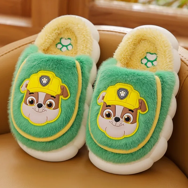 Paw Patrols Kids Winter Warm Cotton Shoes Anime Figures Chase Skye Marshall Toddler Girl Baby Boy Fur Slides Cotton Indoor Shoes