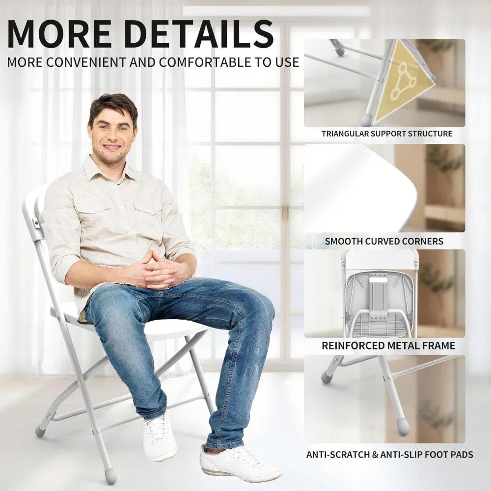 

No Assembly Plastic Folding Chairs 10 Pack, Outdoor Lightweight Wedding Chair, White Bulk Chairs for Banquet, Customized