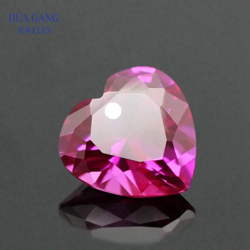 customized Single Hole Heart Shape Cut Synthetic Corundum Gems stone Pink Ruby color For jewelry