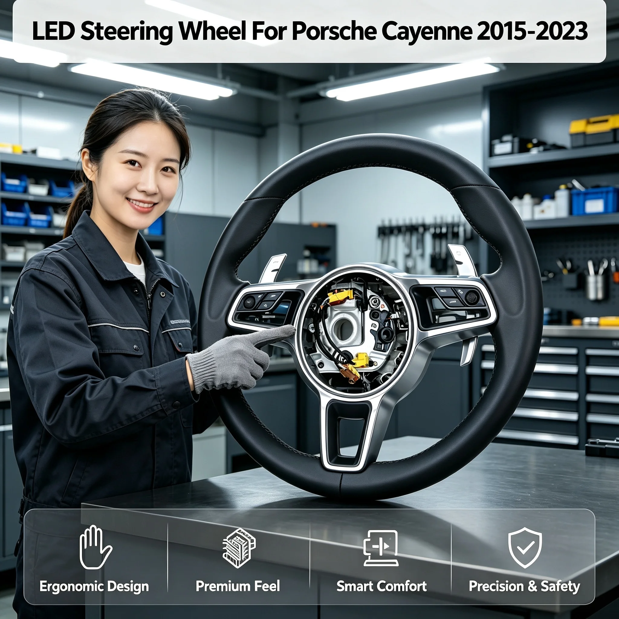Suitable for 15-23 Porsche 718 Cayenne 3.0T modified high-end full-leather car steering wheel with components