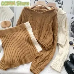 New Women Two Piece Sets Fall Winter Elegant Ladies Vintage Sweater Tops and Skirts Two Piece Sets Womens Outfits