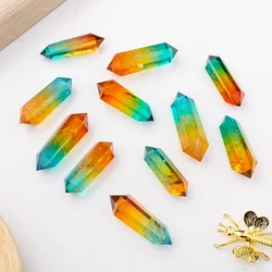 Natural Crystal Stones Clear Quartz Double Point Aura Color Hexagonal Prism Column Reiki Healing Quartz Wand Handcraft Decoratio